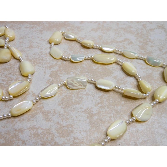 Vintage Carved White Mother of Pearl Bead  Long Versatile Layering Necklace - Picture 3 of 8